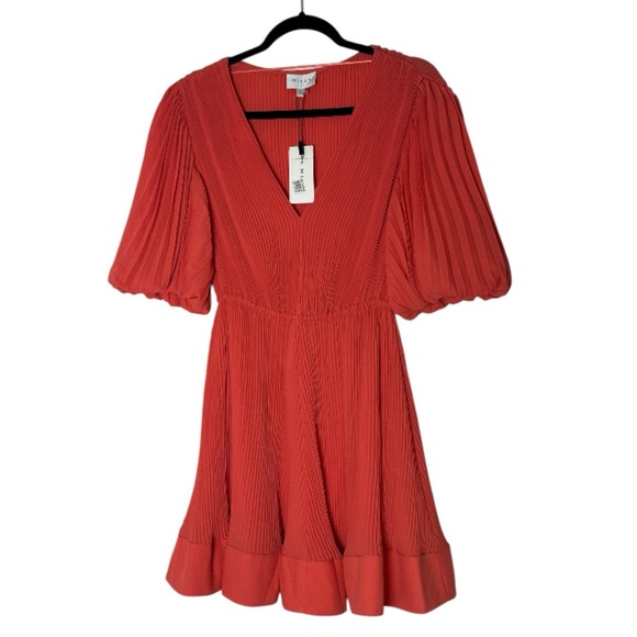 New Milly Dress Women's Size 6 Short-Sleeve Pleated Mini Elastic Waist $395 - Picture 2 of 11